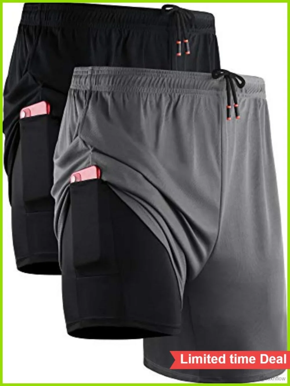 Men's 2-in-1 Running Shorts with Liner, Quick-Dry Workout Shorts with Pockets